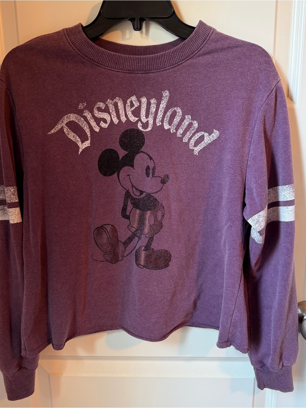 Disney Purple Mickey Graphic Crewneck Sweatshirt with Silver Stripe Accents